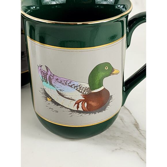 Otagiri Mallard Duck Coffee Mug Teacup 9oz Green Gold Trim Gibson 4" Japan x4 - Picture 11 of 16